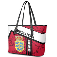 Denmark Leather Tote Bag Danish Coat of Arms, National Flag, Bold Scandinavian Heritage Design