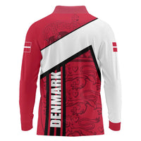Denmark Long Sleeve Polo Shirt Danish Coat of Arms, National Flag, Bold Scandinavian Heritage Design