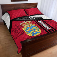 Denmark Quilt Bed Set Danish Coat of Arms, National Flag, Bold Scandinavian Heritage Design