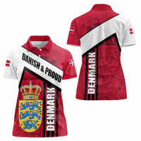 Denmark Women Polo Shirt Danish Coat of Arms, National Flag, Bold Scandinavian Heritage Design