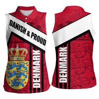 Denmark Women Sleeveless Polo Shirt Danish Coat of Arms, National Flag, Bold Scandinavian Heritage Design