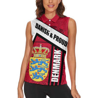 Denmark Women Sleeveless Polo Shirt Danish Coat of Arms, National Flag, Bold Scandinavian Heritage Design