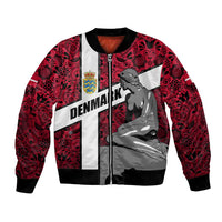 Denmark Bomber Jacket with The Little Mermaid Statue, Danish Folk Patterns, National Heritage Pride