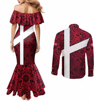 Denmark Couples Matching Mermaid Dress and Long Sleeve Button Shirt with The Little Mermaid Statue, Danish Folk Patterns, National Heritage Pride