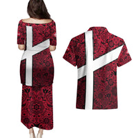 Denmark Couples Matching Puletasi and Hawaiian Shirt with The Little Mermaid Statue, Danish Folk Patterns, National Heritage Pride