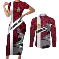 Denmark Couples Matching Short Sleeve Bodycon Dress and Long Sleeve Button Shirt with The Little Mermaid Statue, Danish Folk Patterns, National Heritage Pride