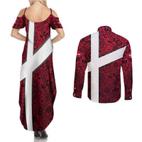 Denmark Couples Matching Summer Maxi Dress and Long Sleeve Button Shirt with The Little Mermaid Statue, Danish Folk Patterns, National Heritage Pride