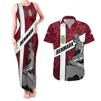 Denmark Couples Matching Tank Maxi Dress and Hawaiian Shirt with The Little Mermaid Statue, Danish Folk Patterns, National Heritage Pride