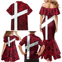 Denmark Family Matching Mermaid Dress and Hawaiian Shirt with The Little Mermaid Statue, Danish Folk Patterns, National Heritage Pride