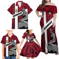 Denmark Family Matching Off Shoulder Maxi Dress and Hawaiian Shirt with The Little Mermaid Statue, Danish Folk Patterns, National Heritage Pride