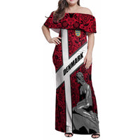 Denmark Family Matching Off Shoulder Maxi Dress and Hawaiian Shirt with The Little Mermaid Statue, Danish Folk Patterns, National Heritage Pride