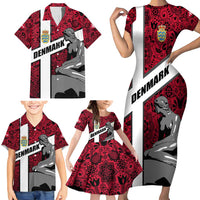 Denmark Family Matching Short Sleeve Bodycon Dress and Hawaiian Shirt with The Little Mermaid Statue, Danish Folk Patterns, National Heritage Pride