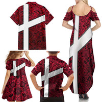 Denmark Family Matching Summer Maxi Dress and Hawaiian Shirt with The Little Mermaid Statue, Danish Folk Patterns, National Heritage Pride