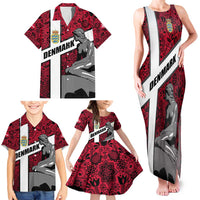 Denmark Family Matching Tank Maxi Dress and Hawaiian Shirt with The Little Mermaid Statue, Danish Folk Patterns, National Heritage Pride
