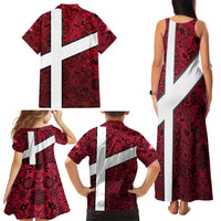 Denmark Family Matching Tank Maxi Dress and Hawaiian Shirt with The Little Mermaid Statue, Danish Folk Patterns, National Heritage Pride