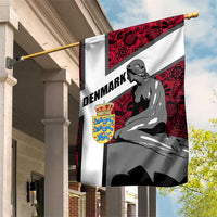 Denmark Garden Flag with The Little Mermaid Statue, Danish Folk Patterns, National Heritage Pride