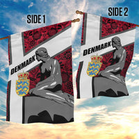 Denmark Garden Flag with The Little Mermaid Statue, Danish Folk Patterns, National Heritage Pride