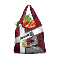 Denmark Grocery Bag with The Little Mermaid Statue, Danish Folk Patterns, National Heritage Pride
