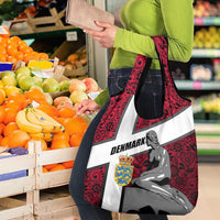 Denmark Grocery Bag with The Little Mermaid Statue, Danish Folk Patterns, National Heritage Pride