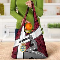 Denmark Grocery Bag with The Little Mermaid Statue, Danish Folk Patterns, National Heritage Pride