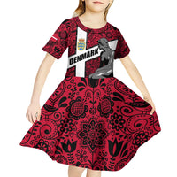 Denmark Kid Short Sleeve Dress with The Little Mermaid Statue, Danish Folk Patterns, National Heritage Pride