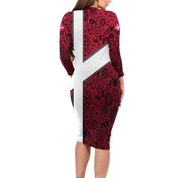 Denmark Long Sleeve Bodycon Dress with The Little Mermaid Statue, Danish Folk Patterns, National Heritage Pride
