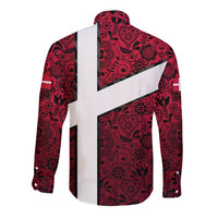 Denmark Long Sleeve Button Shirt with The Little Mermaid Statue, Danish Folk Patterns, National Heritage Pride