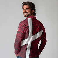 Denmark Long Sleeve Polo Shirt with The Little Mermaid Statue, Danish Folk Patterns, National Heritage Pride