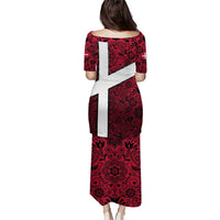 Denmark Puletasi with The Little Mermaid Statue, Danish Folk Patterns, National Heritage Pride