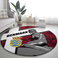 Denmark Round Carpet with The Little Mermaid Statue, Danish Folk Patterns, National Heritage Pride