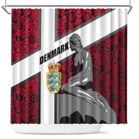 Denmark Shower Curtain with The Little Mermaid Statue, Danish Folk Patterns, National Heritage Pride