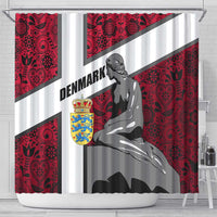Denmark Shower Curtain with The Little Mermaid Statue, Danish Folk Patterns, National Heritage Pride