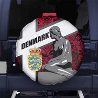 Denmark Spare Tire Cover with The Little Mermaid Statue, Danish Folk Patterns, National Heritage Pride