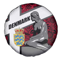 Denmark Spare Tire Cover with The Little Mermaid Statue, Danish Folk Patterns, National Heritage Pride