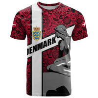 Denmark T Shirt with The Little Mermaid Statue, Danish Folk Patterns, National Heritage Pride