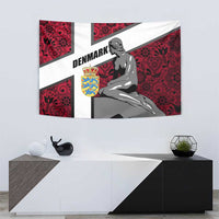 Denmark Tapestry with The Little Mermaid Statue, Danish Folk Patterns, National Heritage Pride