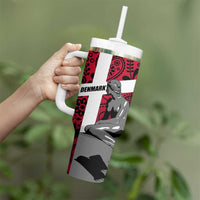 Denmark Tumbler With Handle with The Little Mermaid Statue, Danish Folk Patterns, National Heritage Pride