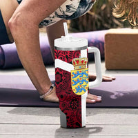 Denmark Tumbler With Handle with The Little Mermaid Statue, Danish Folk Patterns, National Heritage Pride