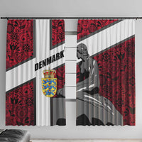 Denmark Window Curtain with The Little Mermaid Statue, Danish Folk Patterns, National Heritage Pride