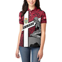 Denmark Women Polo Shirt with The Little Mermaid Statue, Danish Folk Patterns, National Heritage Pride