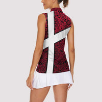 Denmark Women Sleeveless Polo Shirt with The Little Mermaid Statue, Danish Folk Patterns, National Heritage Pride