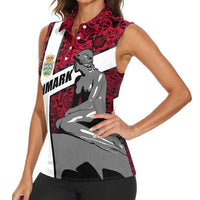 Denmark Women Sleeveless Polo Shirt with The Little Mermaid Statue, Danish Folk Patterns, National Heritage Pride