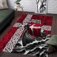 Denmark Viking Longship Area Rug Norse Rune & Celtic Cross Danish Flag