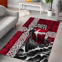 Denmark Viking Longship Area Rug Norse Rune & Celtic Cross Danish Flag