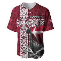 Denmark Viking Longship Baseball Jersey Norse Rune & Celtic Cross Danish Flag