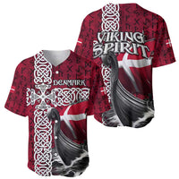 Denmark Viking Longship Baseball Jersey Norse Rune & Celtic Cross Danish Flag
