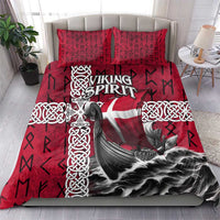 Denmark Viking Longship Bedding Set Norse Rune & Celtic Cross Danish Flag