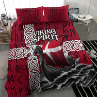 Denmark Viking Longship Bedding Set Norse Rune & Celtic Cross Danish Flag