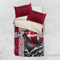 Denmark Viking Longship Bedding Set Norse Rune & Celtic Cross Danish Flag