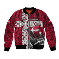 Denmark Viking Longship Bomber Jacket Norse Rune & Celtic Cross Danish Flag